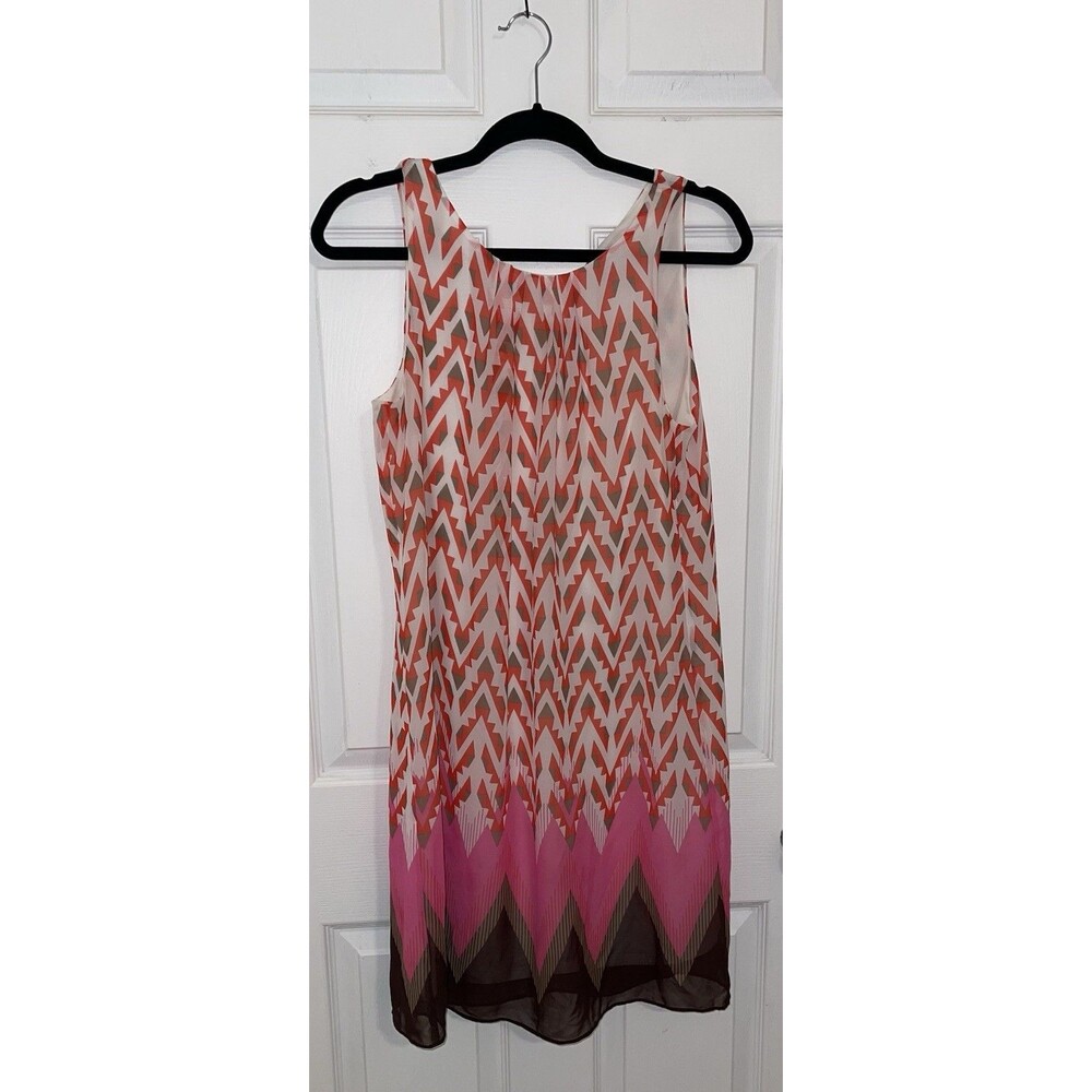 Dress Signature Robbie Bee Diagonal Pattern Orange White Pink size 8 Boat Neck
